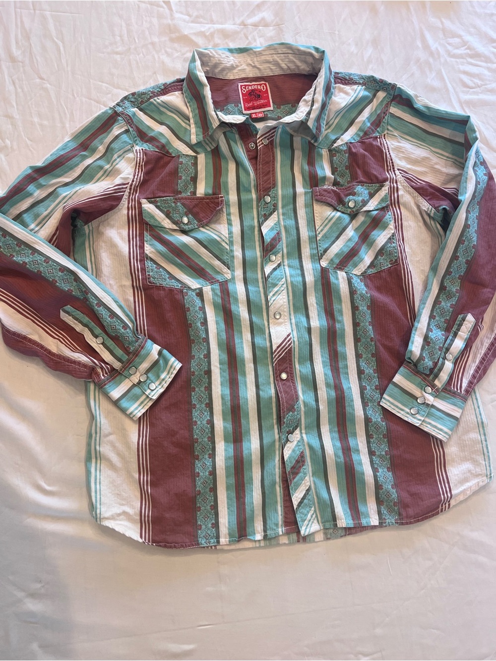 Sendero Striped Cotton Woven Button-Up Shirt Multicolor XL Long Sleeve western